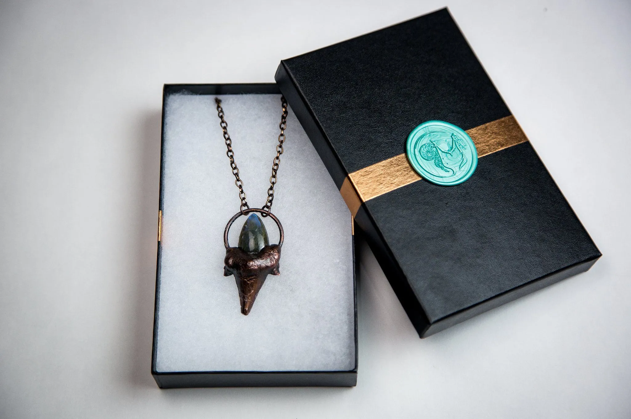 Shark Tooth Pendant Topped with Blue Labradorite
