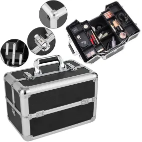 SHININGLOVE Double-open Cosmetic Storage Box Travel Beauty Cosmetic Case Black
