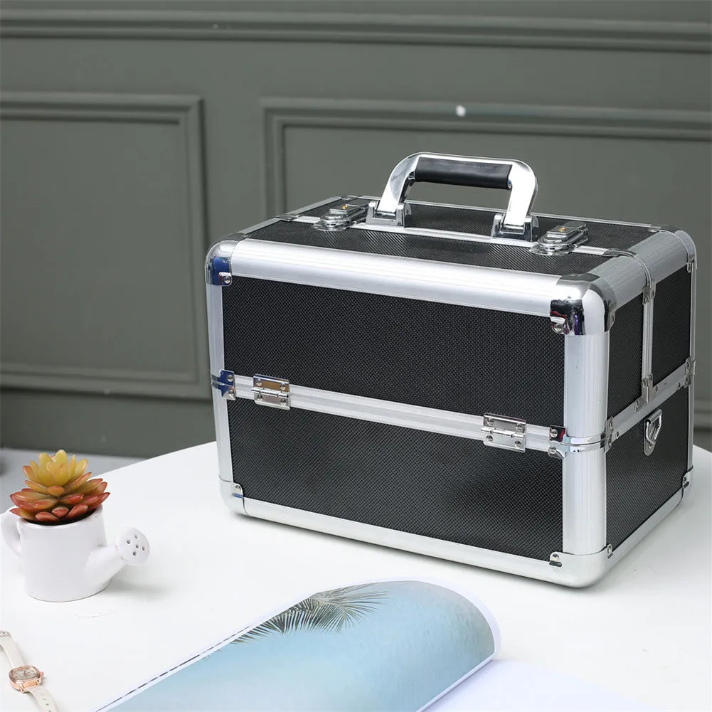 SHININGLOVE Double-open Cosmetic Storage Box Travel Beauty Cosmetic Case Black