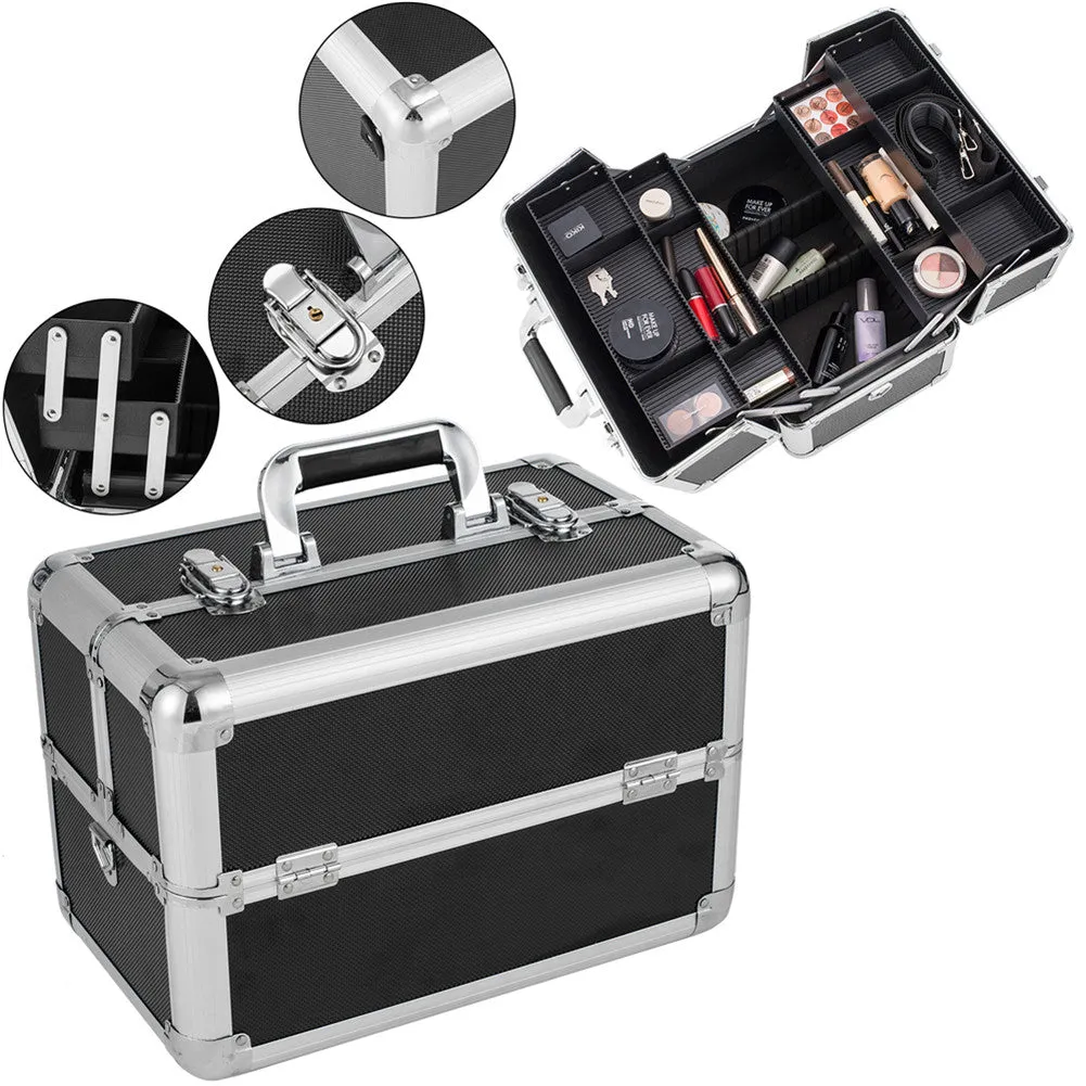 SHININGLOVE Double-open Cosmetic Storage Box Travel Beauty Cosmetic Case Black
