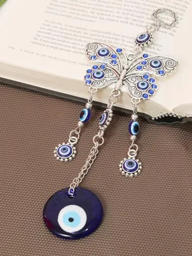 Shivani Enterprises Metal Butterfly Blue Evil Eye Wall Hanging for Home Entrance Door Car Office Feng Shui Nazar Battu Pendant Ornament Good Luck Charm and Prosperity Decoration Gift Items (25.4 Cm)