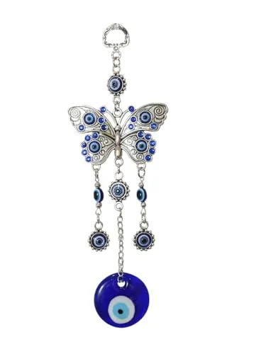 Shivani Enterprises Metal Butterfly Blue Evil Eye Wall Hanging for Home Entrance Door Car Office Feng Shui Nazar Battu Pendant Ornament Good Luck Charm and Prosperity Decoration Gift Items (25.4 Cm)