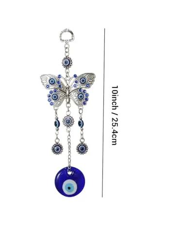 Shivani Enterprises Metal Butterfly Blue Evil Eye Wall Hanging for Home Entrance Door Car Office Feng Shui Nazar Battu Pendant Ornament Good Luck Charm and Prosperity Decoration Gift Items (25.4 Cm)