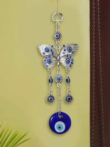Shivani Enterprises Metal Butterfly Blue Evil Eye Wall Hanging for Home Entrance Door Car Office Feng Shui Nazar Battu Pendant Ornament Good Luck Charm and Prosperity Decoration Gift Items (25.4 Cm)