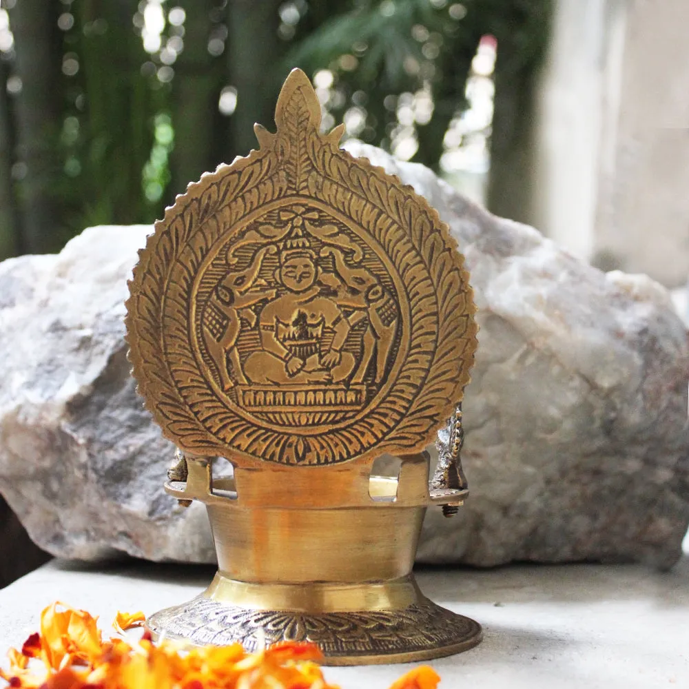 Traditional Ashtalakshmi Vilakku - Divine Brass Oil Lamp With Peacocks. Ht 19 cm x W 12 cm x L 15 cm
