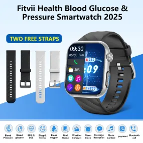 Upgrade Fitvii® GT5 Pro Max Blood Glucose Watch With BP HRV ECG(EKG) PGG SpO2 SOS Stress Sleep Monitoring Supports Voice Calls And Fitness Tracker   Free Straps Gift🎁