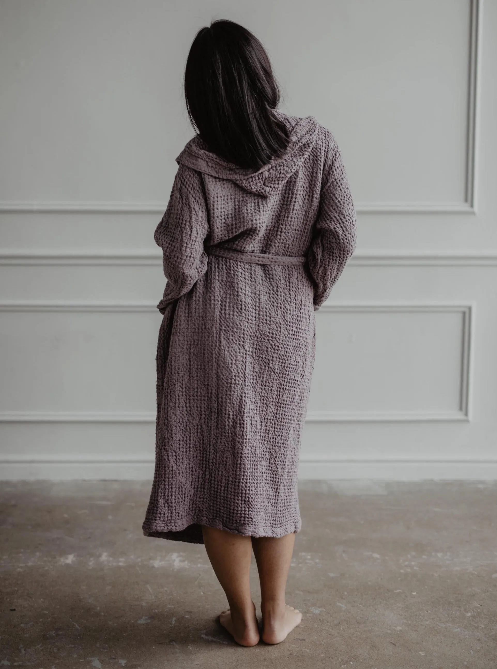 Waffle Linen Bathrobe Snuggle - Dusty Lavender