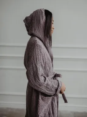 Waffle Linen Bathrobe Snuggle - Dusty Lavender