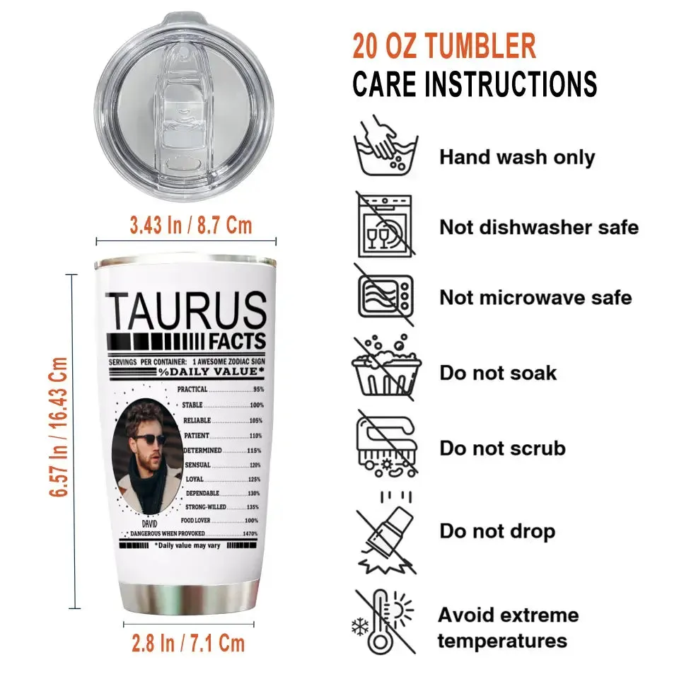 Zodiac Facts for Man - Custom Photo Tumbler - Gift For Birthday
